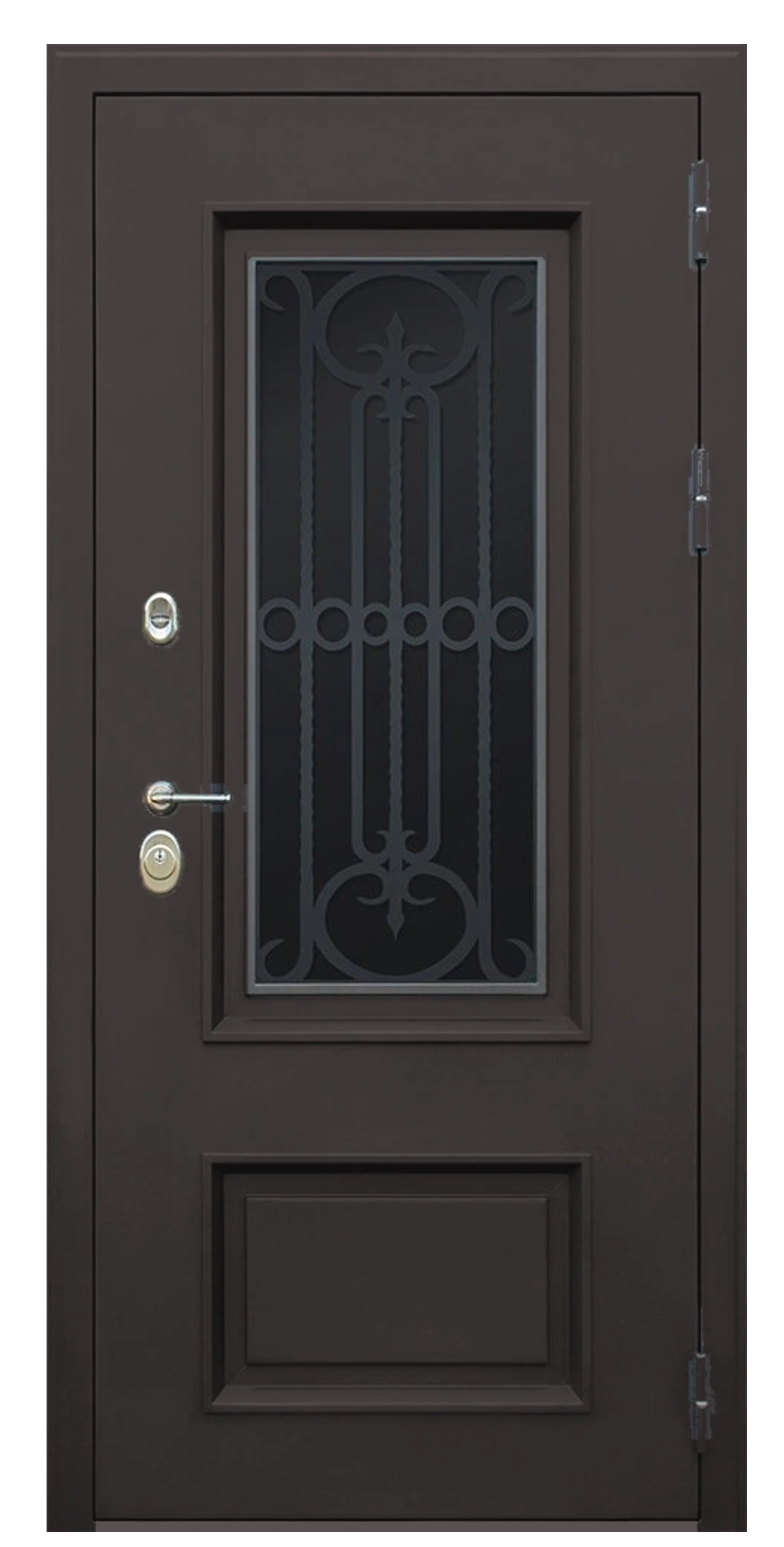 Стальная дверь Терморазрыв «Монарх с окном и лазерной резкой» серо-коричневый